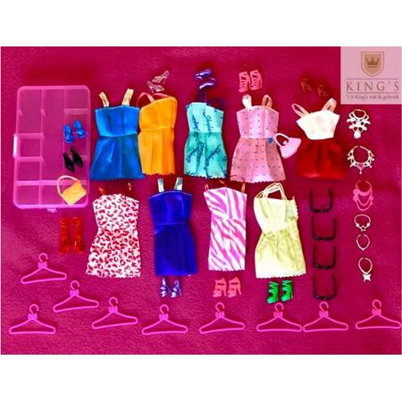 Barbie kleding - Poppenkleertjes - Barbie speelgoed - Speelgoed - Modepoppen kleren - Barbiepop kleren - 41 Items - Inclusief opbergbox